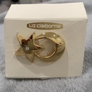 Liz Claiborne Moon and Star Gold Pin